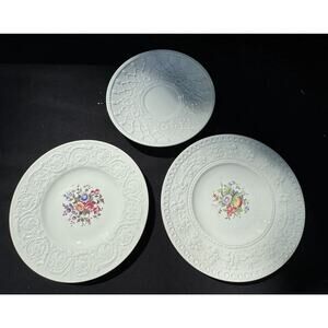 Wedgwood China Swansea Plates - Set of 3 Patrician Shape Floral Center -A52